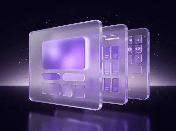 Ventanas de navegador de cristal superpuestas con bloques de una web